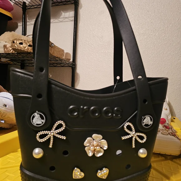 ​🖤 Complete Set! Custom Black Mega Crush Crocs & Matching Crocs Tote Bag! - Picture 8 of 10